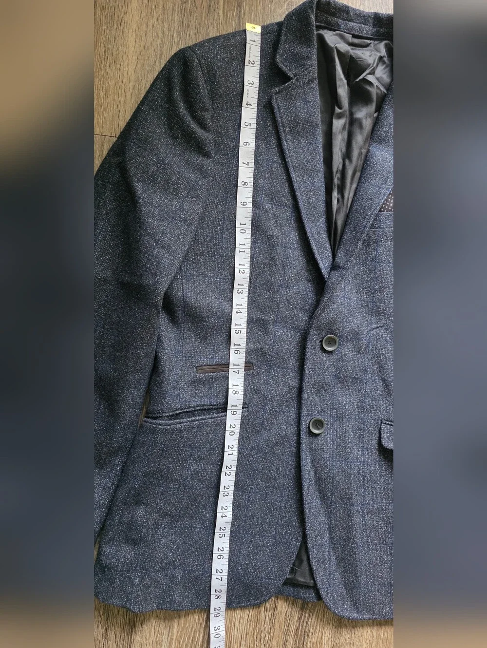 Men's Navy Tweed Blazer - Classic Two-Button Suit Jacket Saul Size S